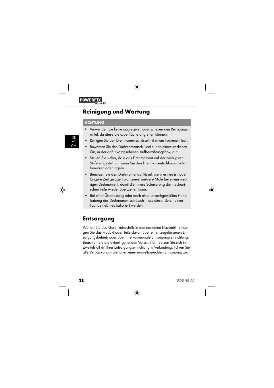 Reinigung und wartung, Entsorgung | Powerfix PDS 45 A1 User Manual | Page 31 / 34