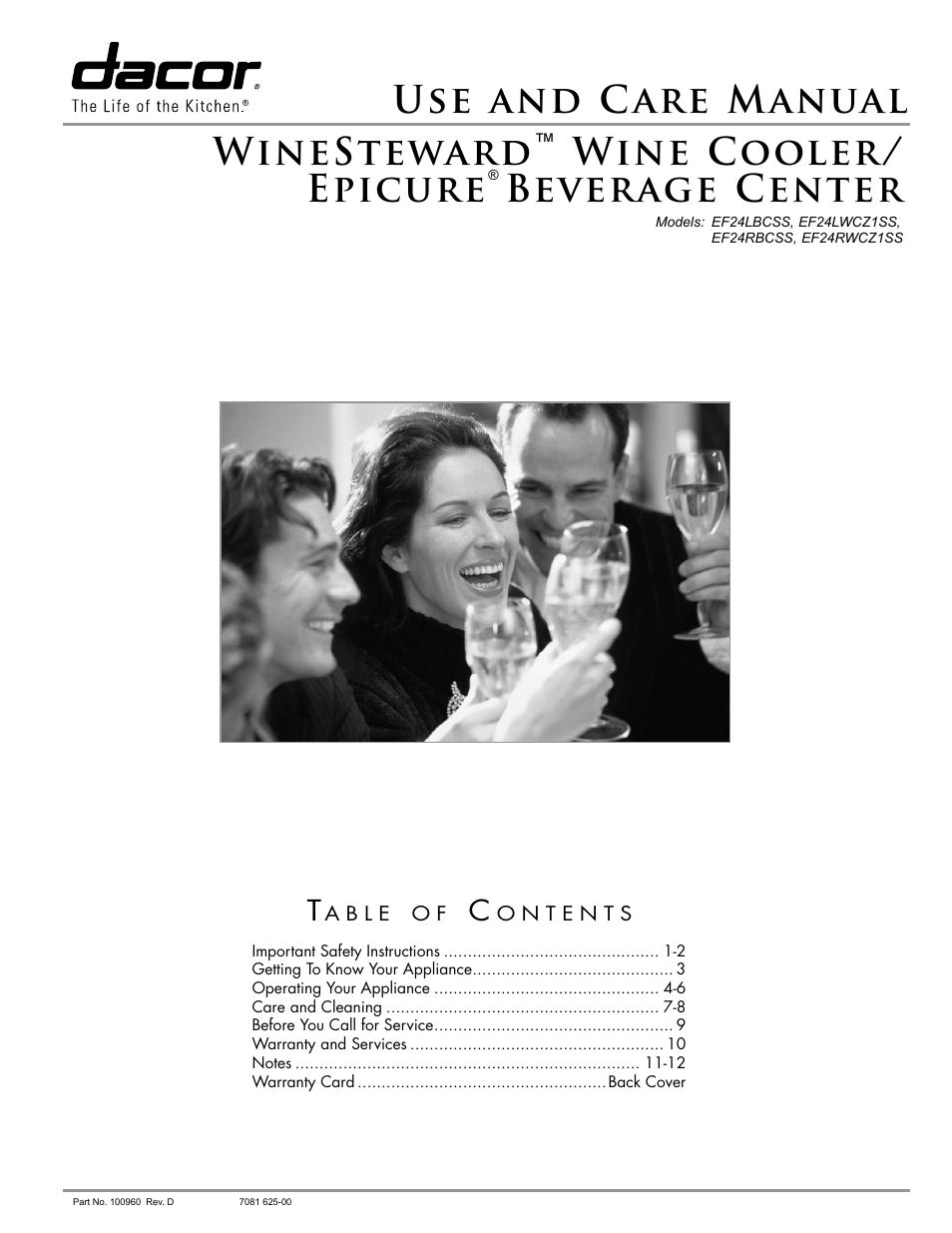 Dacor WINESTEWARD EF24LWCZ1SS User Manual | 16 pages