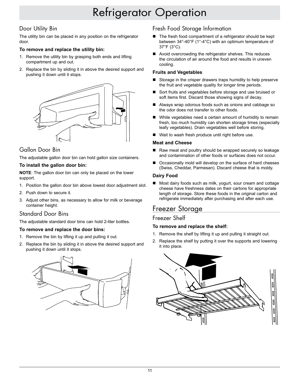 Refrigerator operation, Freezer storage | Dacor EF42NBSS User Manual | Page 13 / 24