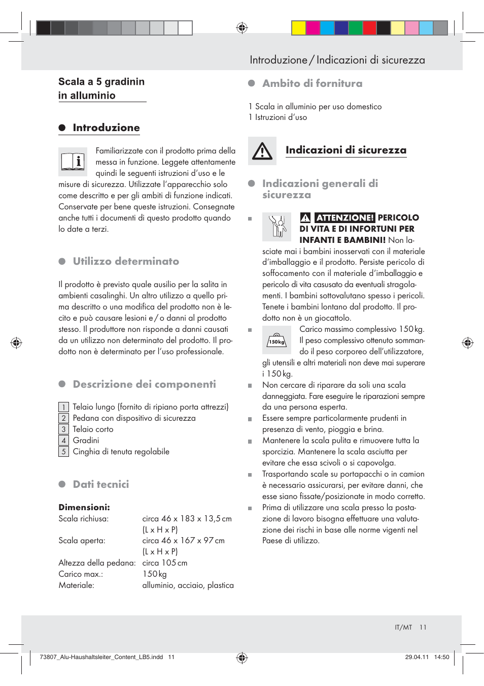 Introduzione / indicazioni di sicurezza, Introduzione, Utilizzo determinato | Descrizione dei componenti, Dati tecnici, Ambito di fornitura, Indicazioni di sicurezza, Indicazioni generali di sicurezza | Powerfix Z29950 User Manual | Page 11 / 31