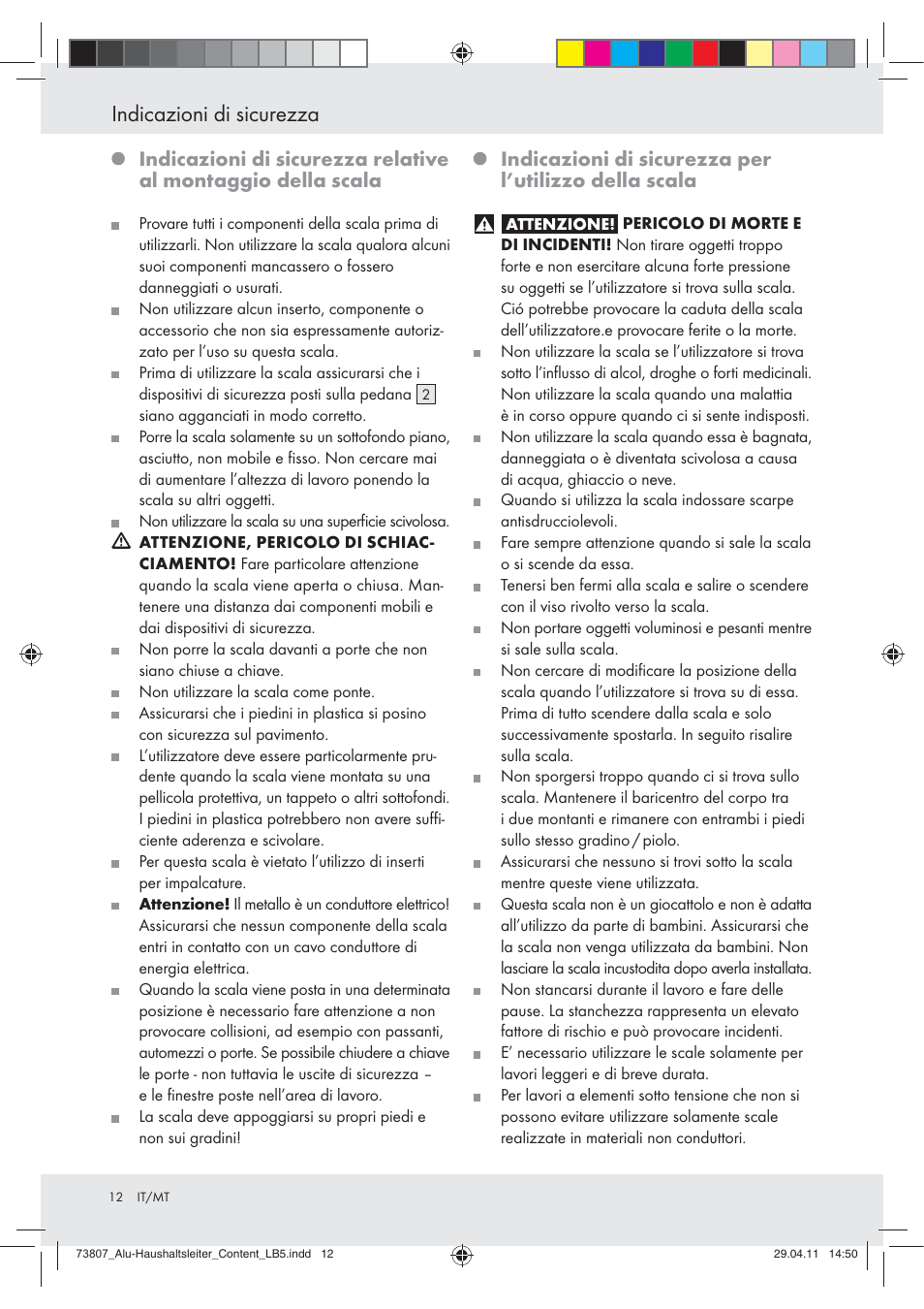 Indicazioni di sicurezza | Powerfix Z29950 User Manual | Page 12 / 31