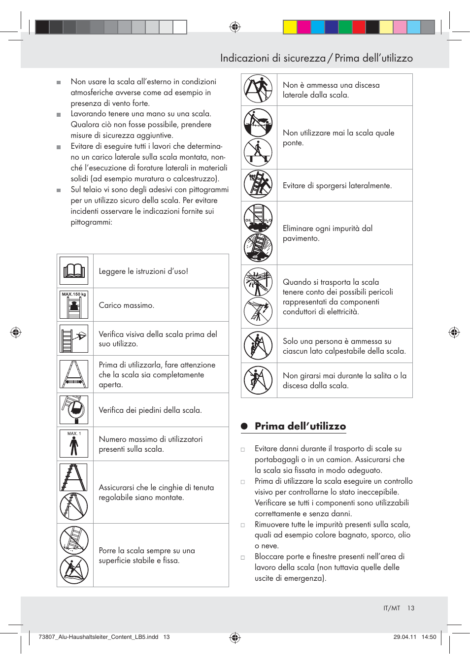 Indicazioni di sicurezza / prima dell’utilizzo, Prima dell’utilizzo | Powerfix Z29950 User Manual | Page 13 / 31