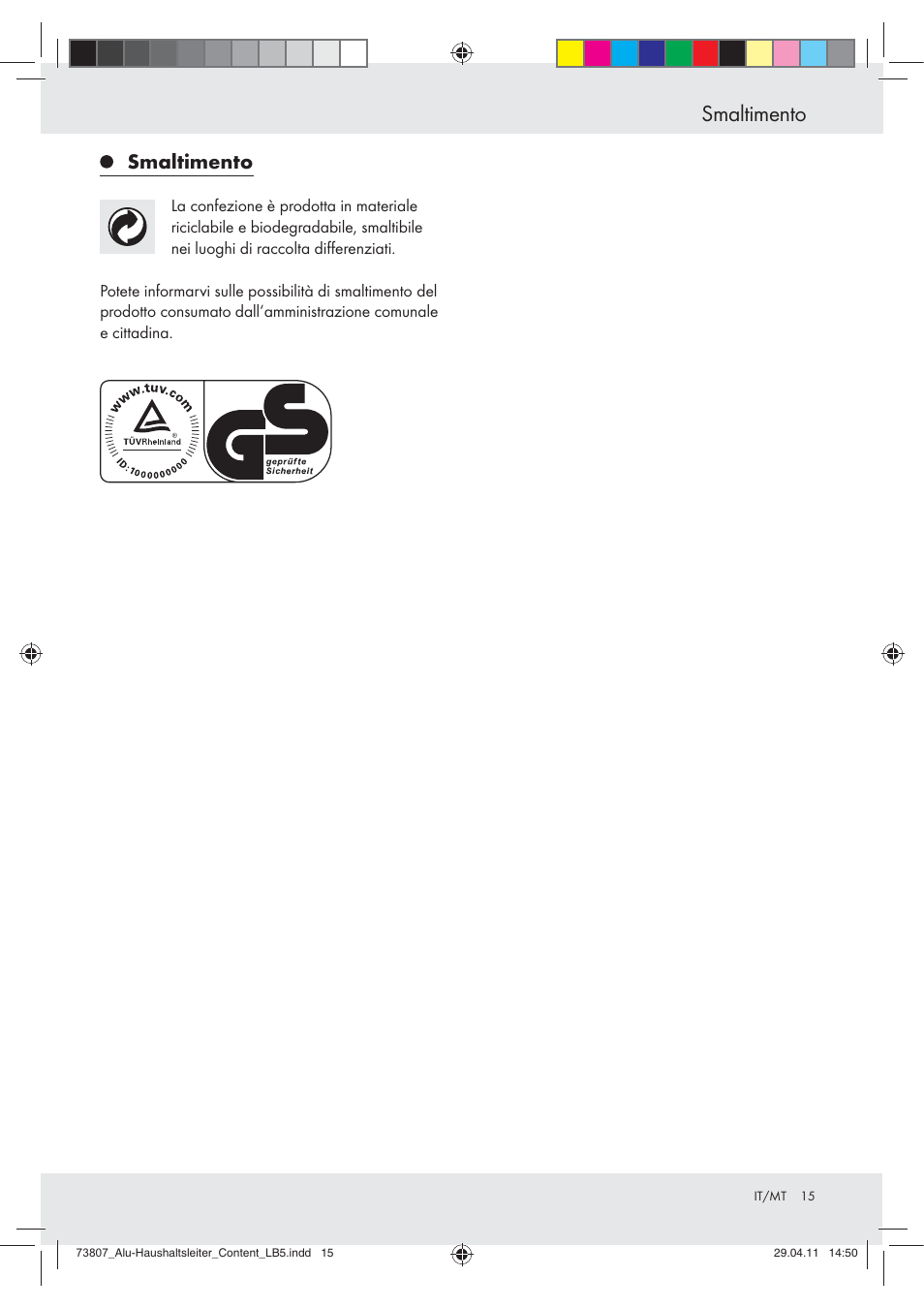 Smaltimento | Powerfix Z29950 User Manual | Page 15 / 31