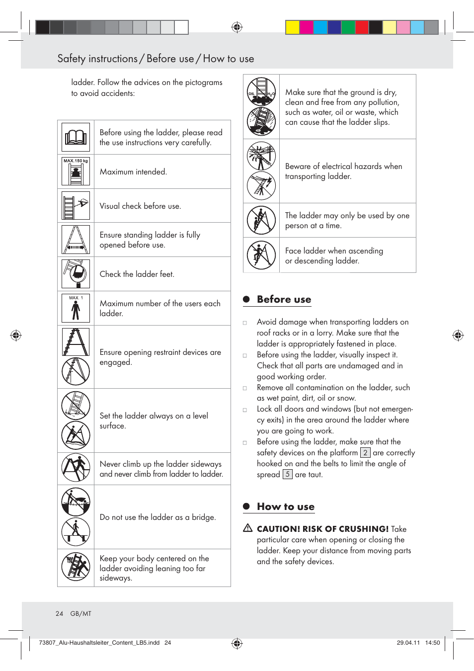 Safety instructions / before use / how to use, Before use, How to use | Powerfix Z29950 User Manual | Page 24 / 31