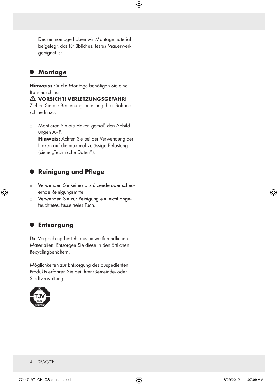 Montage, Reinigung und pflege, Entsorgung | Powerfix Z28431 User Manual | Page 4 / 14