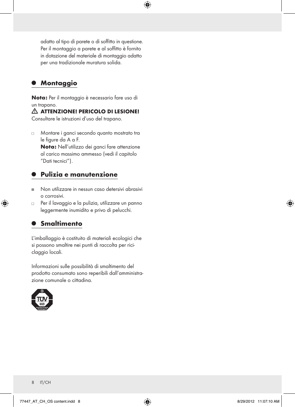 Montaggio, Pulizia e manutenzione, Smaltimento | Powerfix Z28431 User Manual | Page 8 / 14