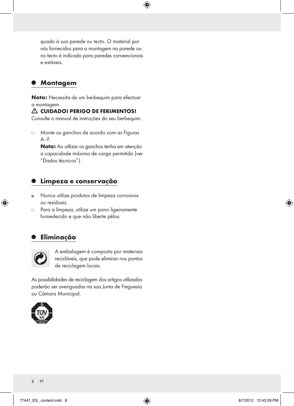 Montagem, Limpeza e conservação, Eliminação | Powerfix Z28431 User Manual | Page 8 / 16