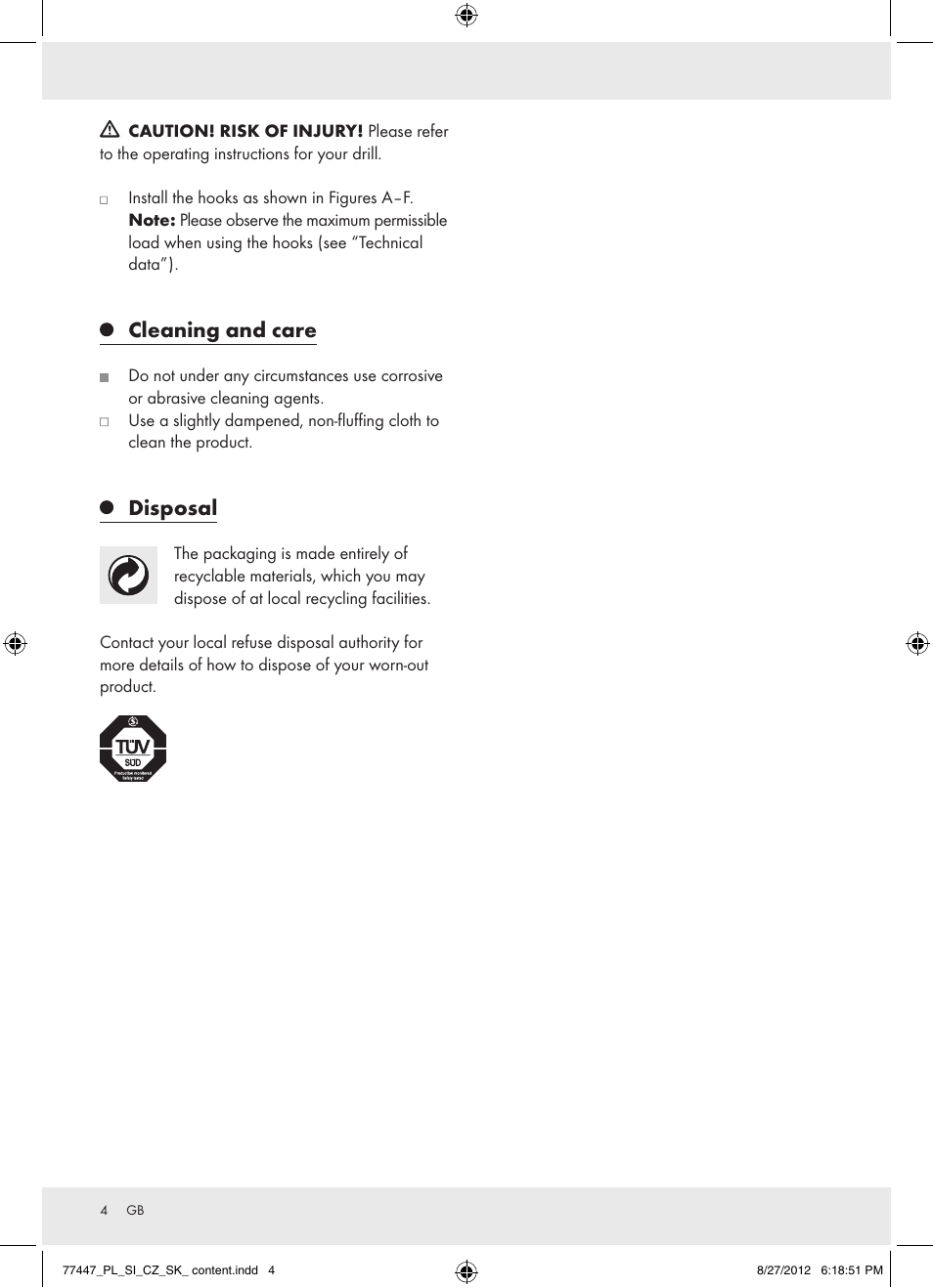 Cleaning and care, Disposal | Powerfix Z28431 User Manual | Page 4 / 20
