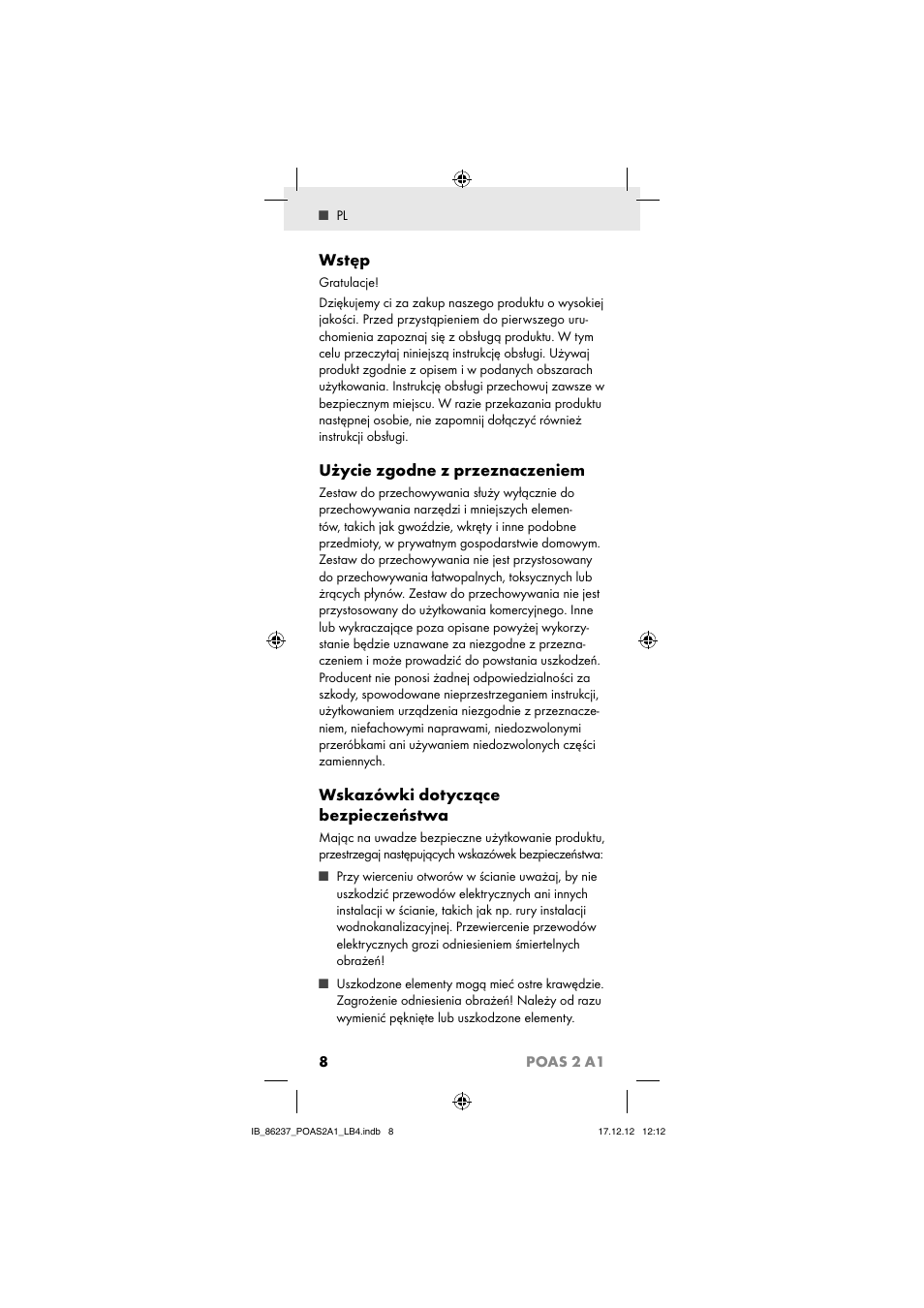 Wstęp, Użycie zgodne z przeznaczeniem, Wskazówki dotyczące bezpieczeństwa | 8poas 2 a1 | Powerfix POAS 2 A1 User Manual | Page 10 / 41