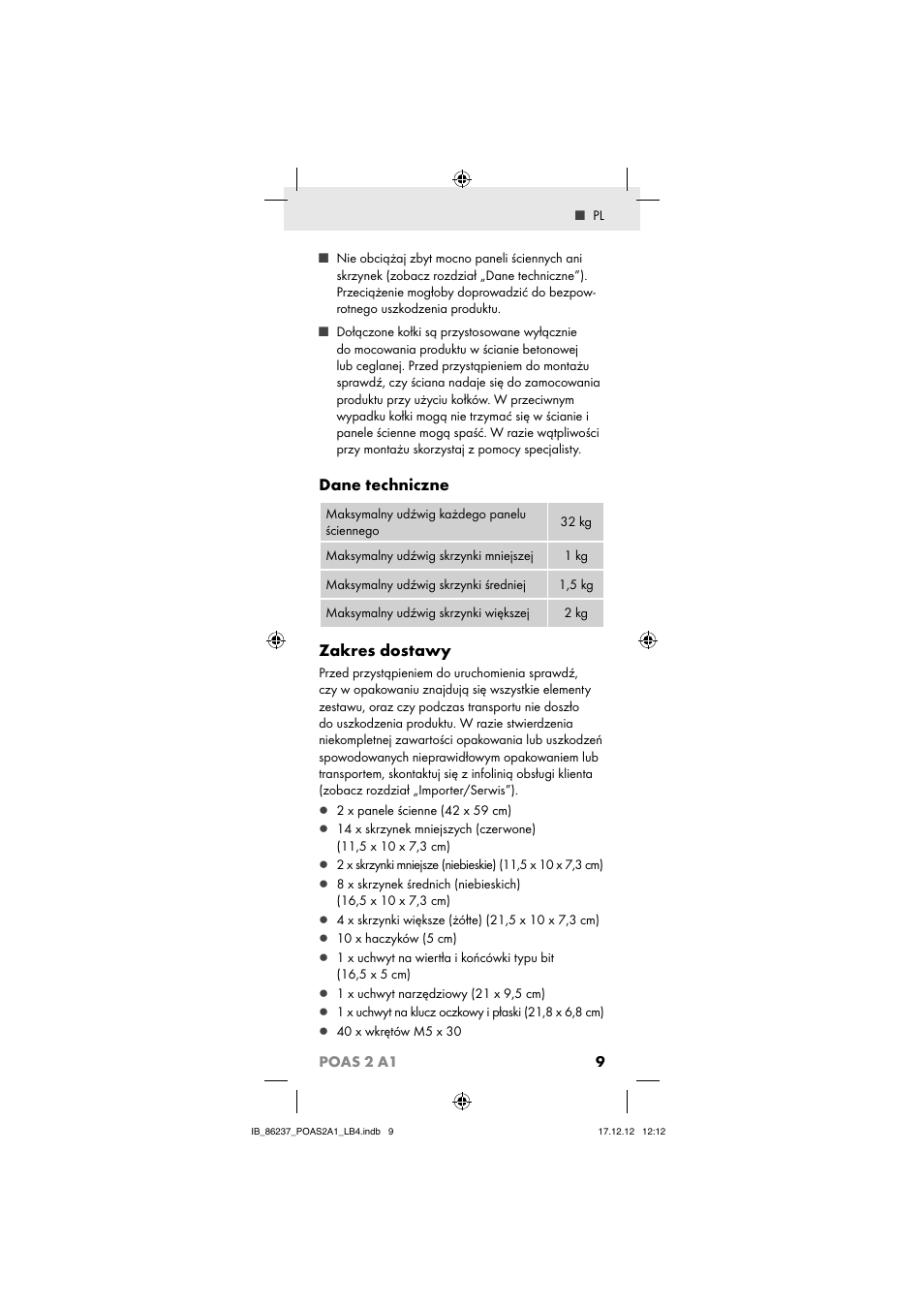 Dane techniczne, Zakres dostawy | Powerfix POAS 2 A1 User Manual | Page 11 / 41
