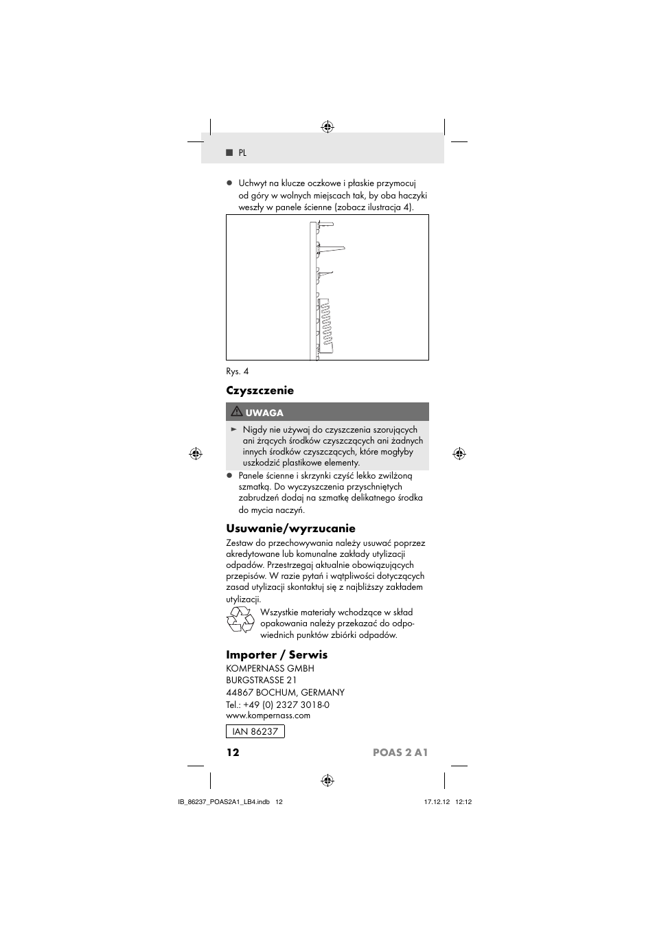 Czyszczenie, Usuwanie/wyrzucanie, Importer / serwis | Powerfix POAS 2 A1 User Manual | Page 14 / 41
