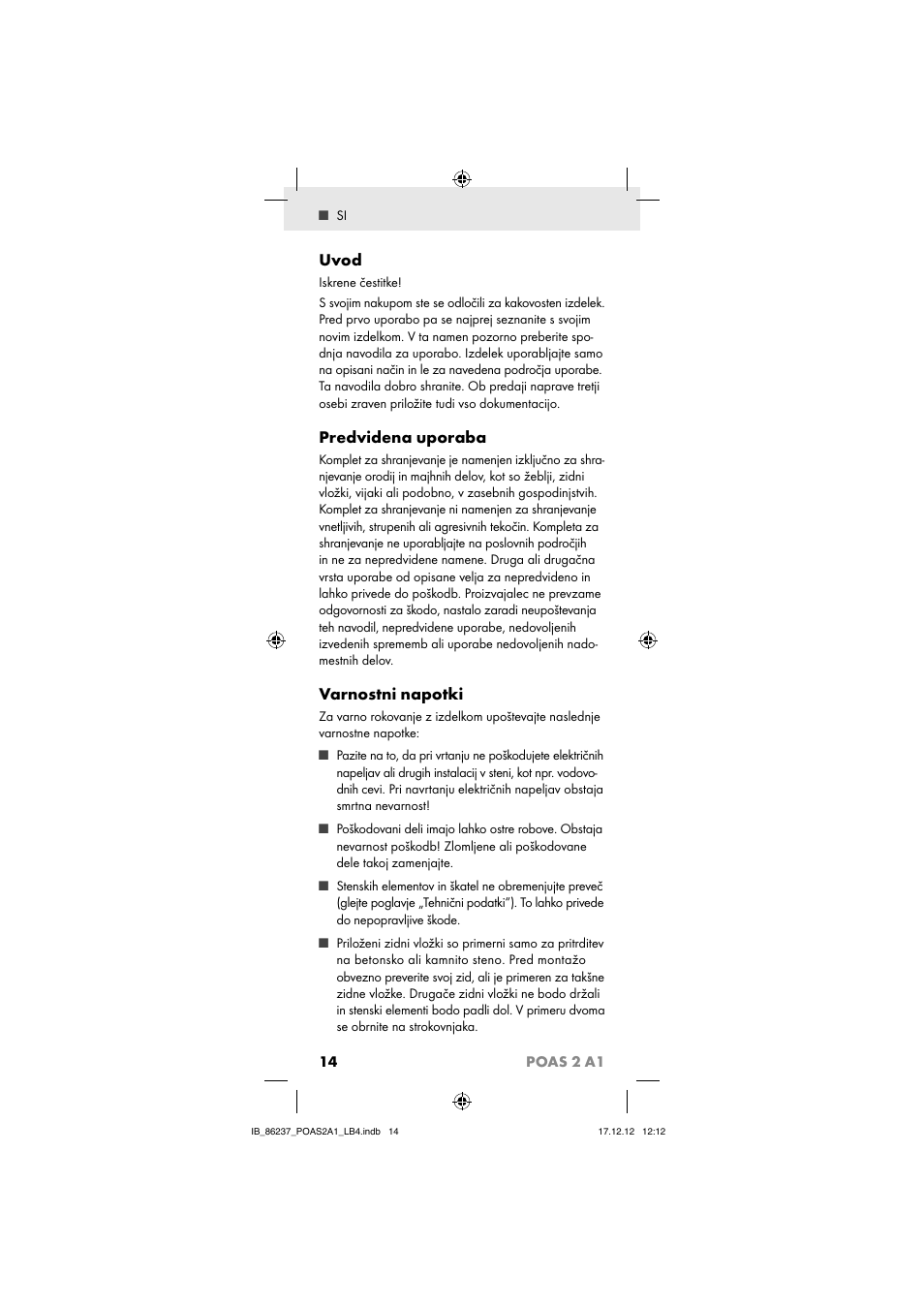 Uvod, Predvidena uporaba, Varnostni napotki | Powerfix POAS 2 A1 User Manual | Page 16 / 41
