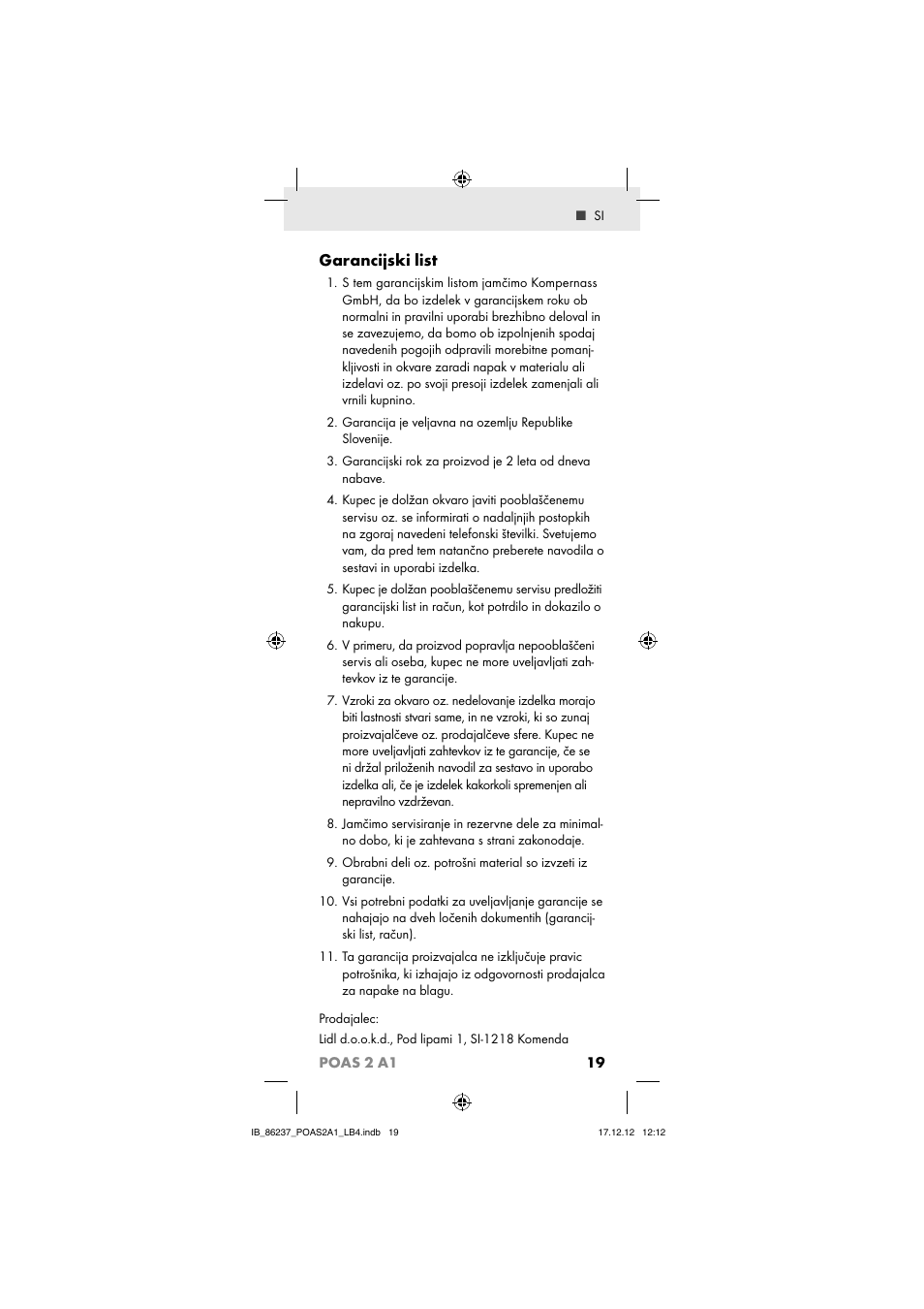 Garancijski list, 19 poas 2 a1 | Powerfix POAS 2 A1 User Manual | Page 21 / 41