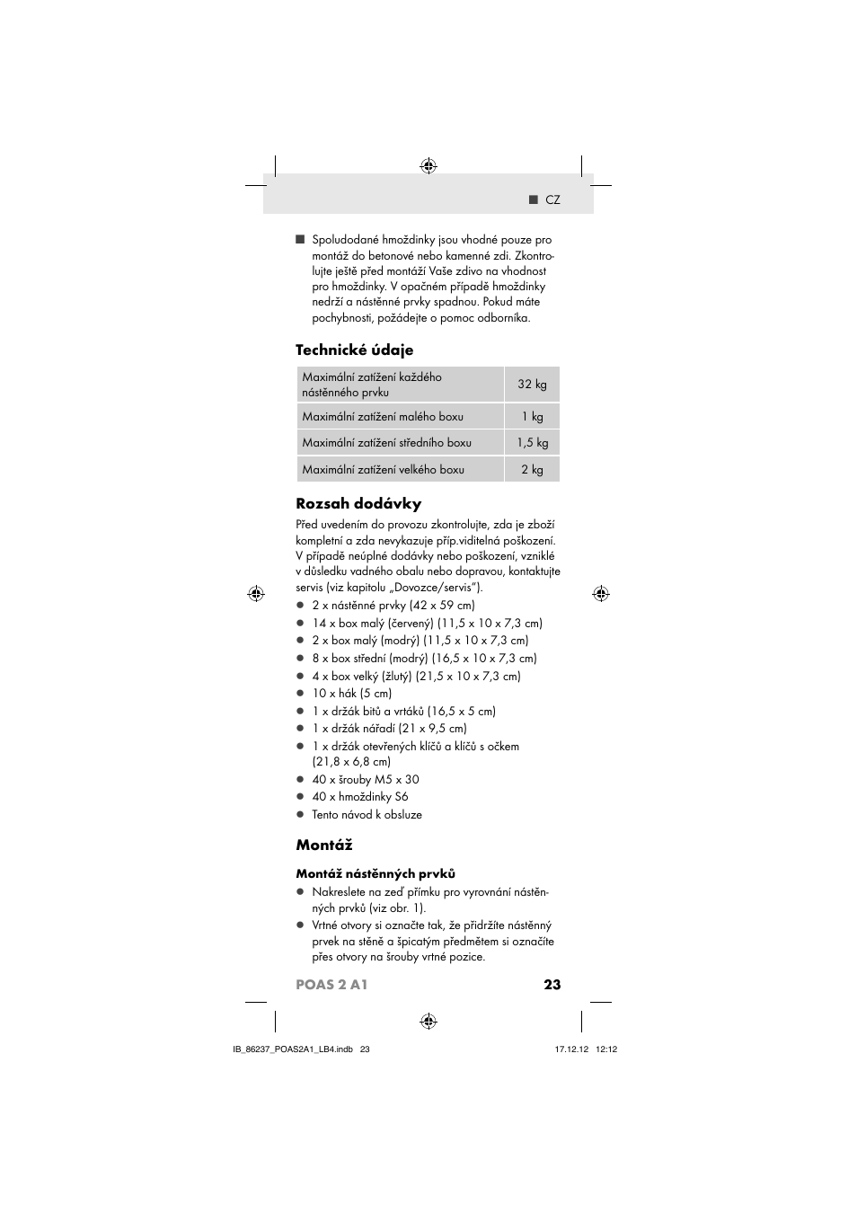 Technické údaje, Rozsah dodávky, Montáž | Powerfix POAS 2 A1 User Manual | Page 25 / 41