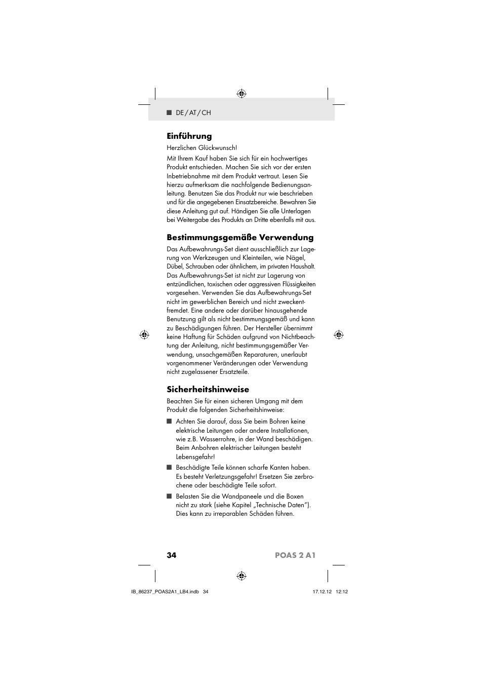 Einführung, Bestimmungsgemäße verwendung, Sicherheitshinweise | 34 poas 2 a1 | Powerfix POAS 2 A1 User Manual | Page 36 / 41