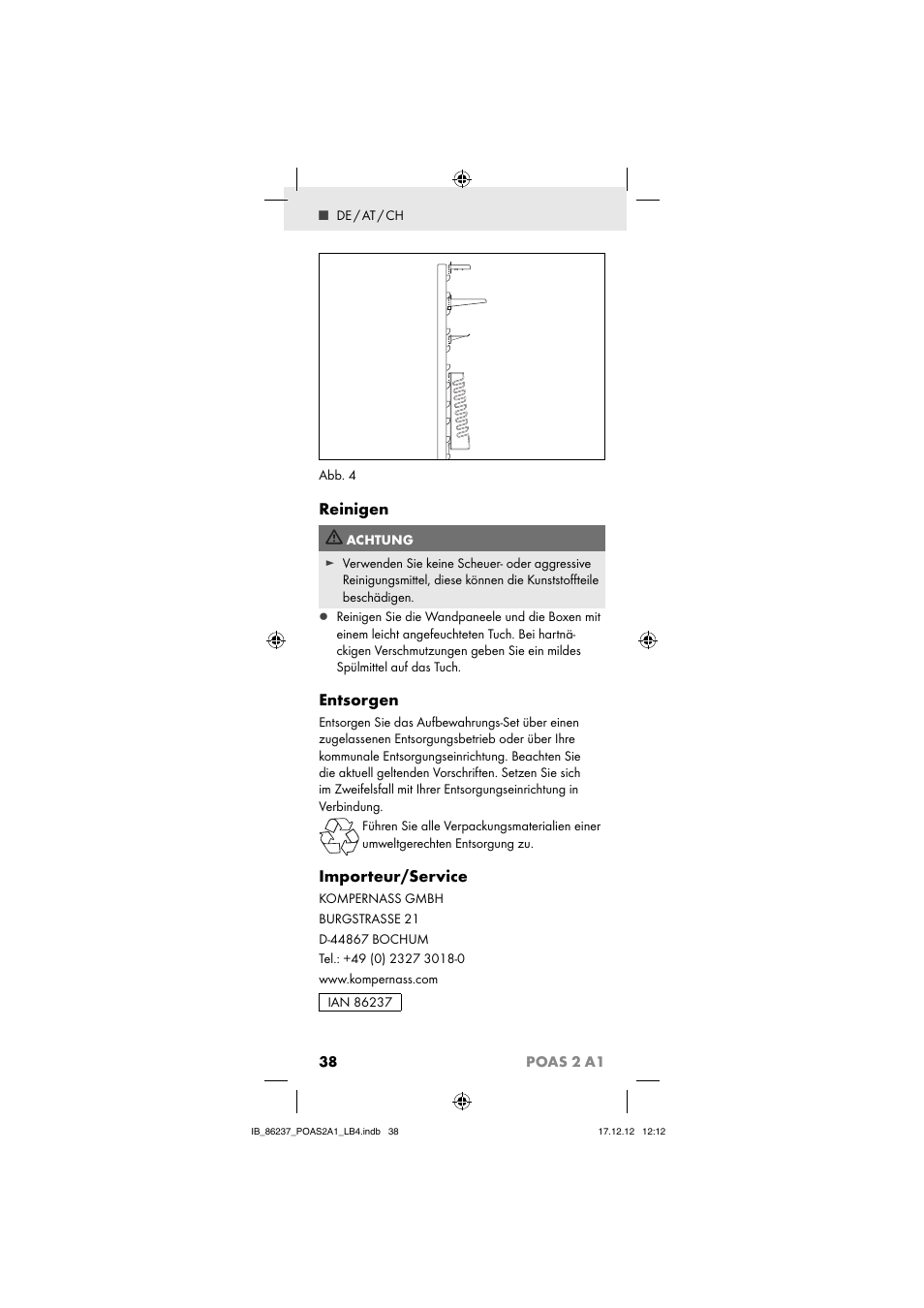 Reinigen, Entsorgen, Importeur/service | 38 poas 2 a1 | Powerfix POAS 2 A1 User Manual | Page 40 / 41