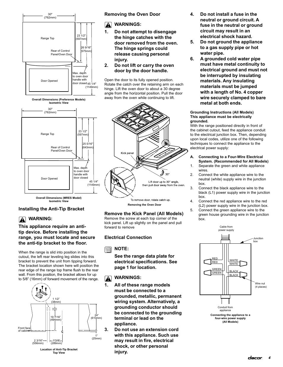 Dacor Preference and Millennia RSE30 User Manual | Page 5 / 8