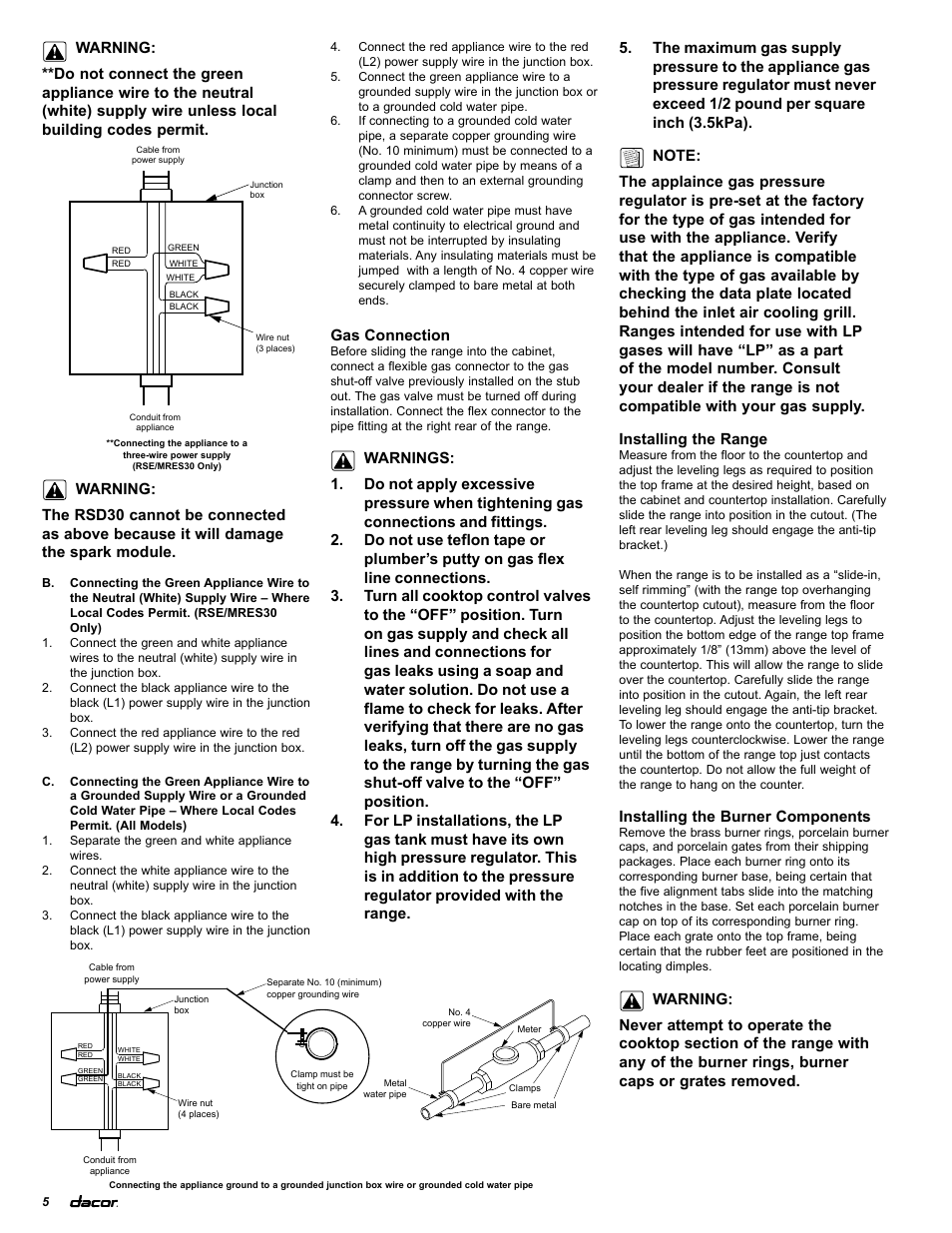 Dacor Preference and Millennia RSE30 User Manual | Page 6 / 8