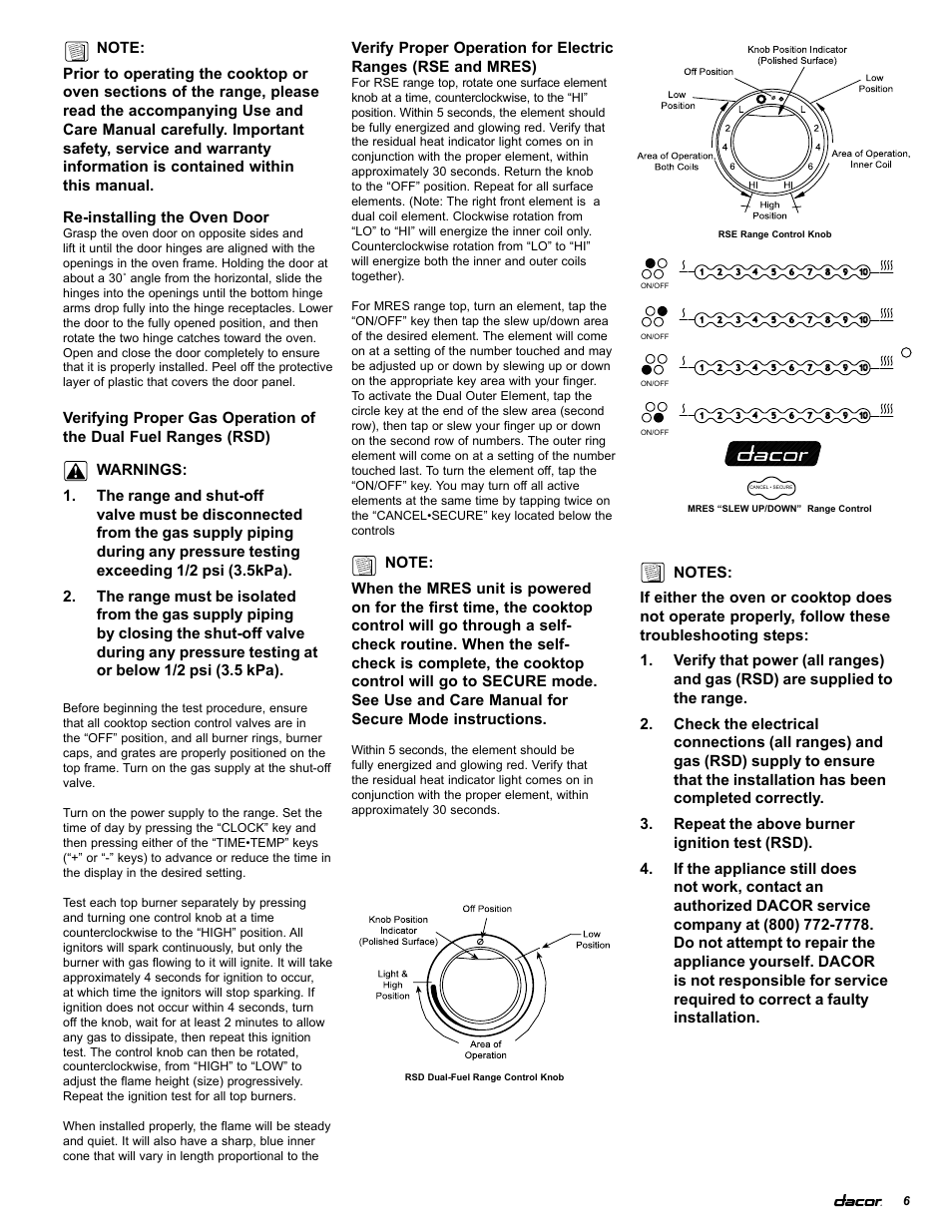 Dacor Preference and Millennia RSE30 User Manual | Page 7 / 8