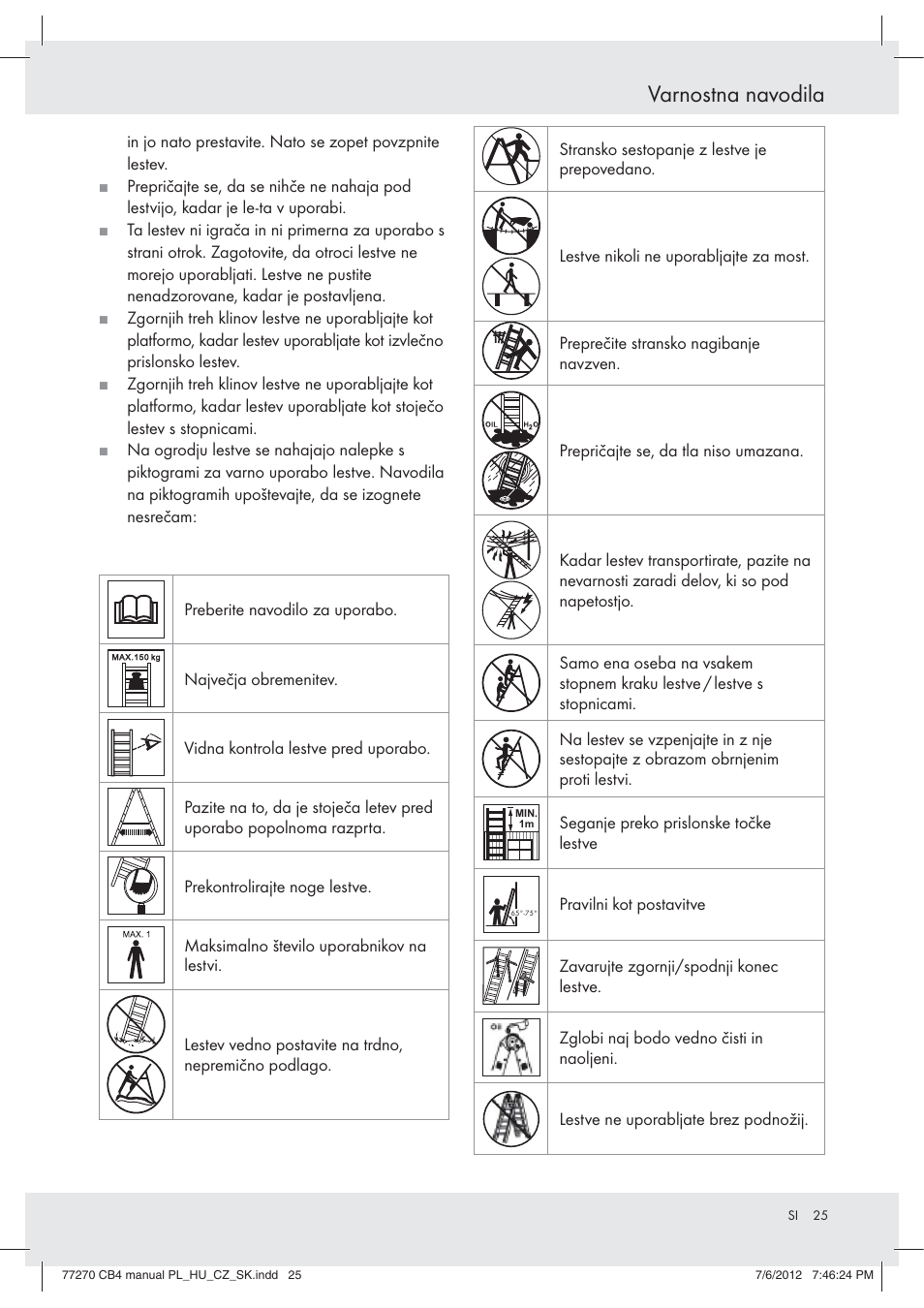 Varnostna navodila | Powerfix Z30473 User Manual | Page 25 / 49