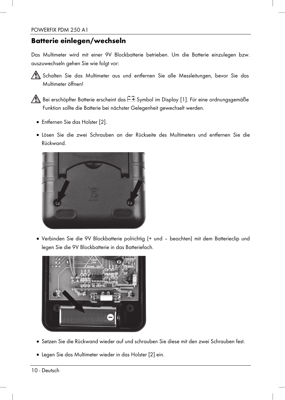 Batterie einlegen/wechseln | Powerfix PDM 250 A1 User Manual | Page 12 / 90