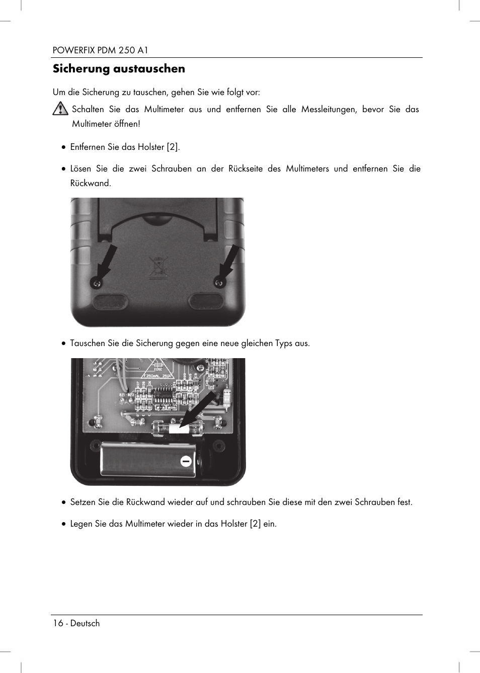Sicherung austauschen | Powerfix PDM 250 A1 User Manual | Page 18 / 90