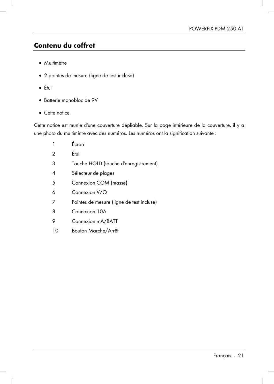Contenu du coffret | Powerfix PDM 250 A1 User Manual | Page 23 / 90