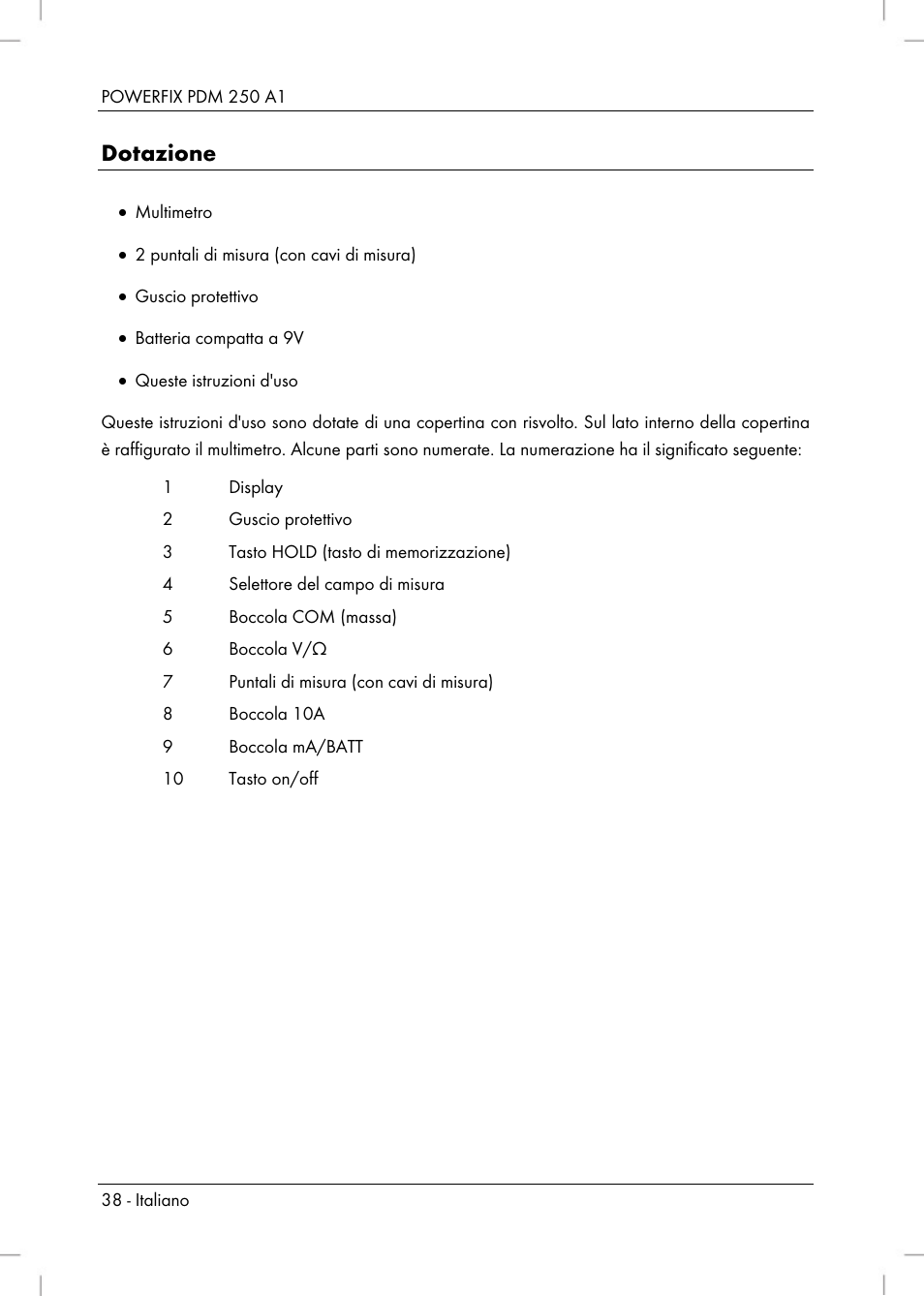 Dotazione | Powerfix PDM 250 A1 User Manual | Page 40 / 90