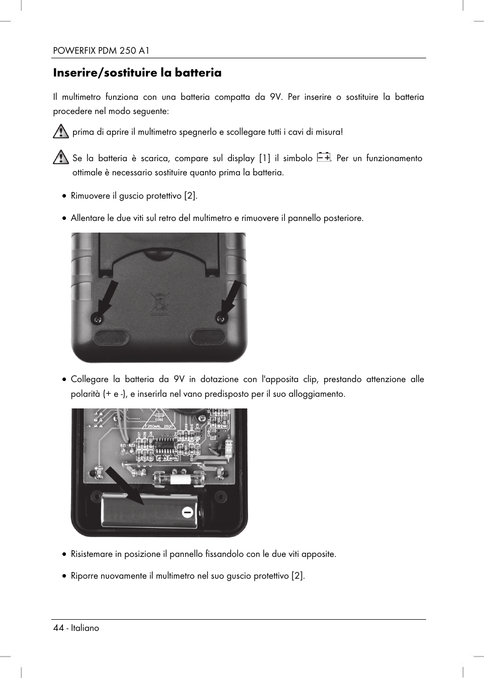 Inserire/sostituire la batteria | Powerfix PDM 250 A1 User Manual | Page 46 / 90
