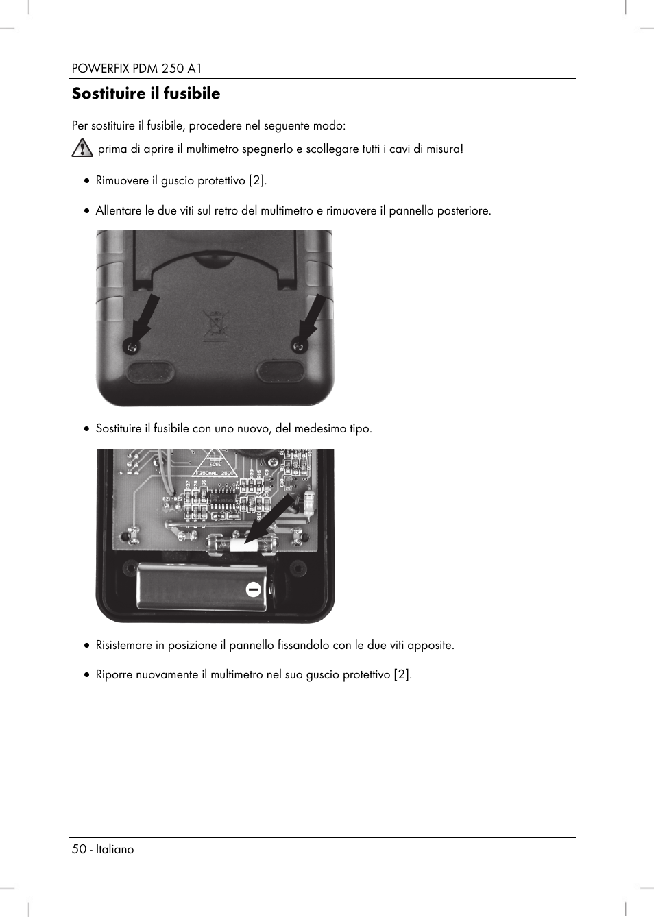 Sostituire il fusibile | Powerfix PDM 250 A1 User Manual | Page 52 / 90
