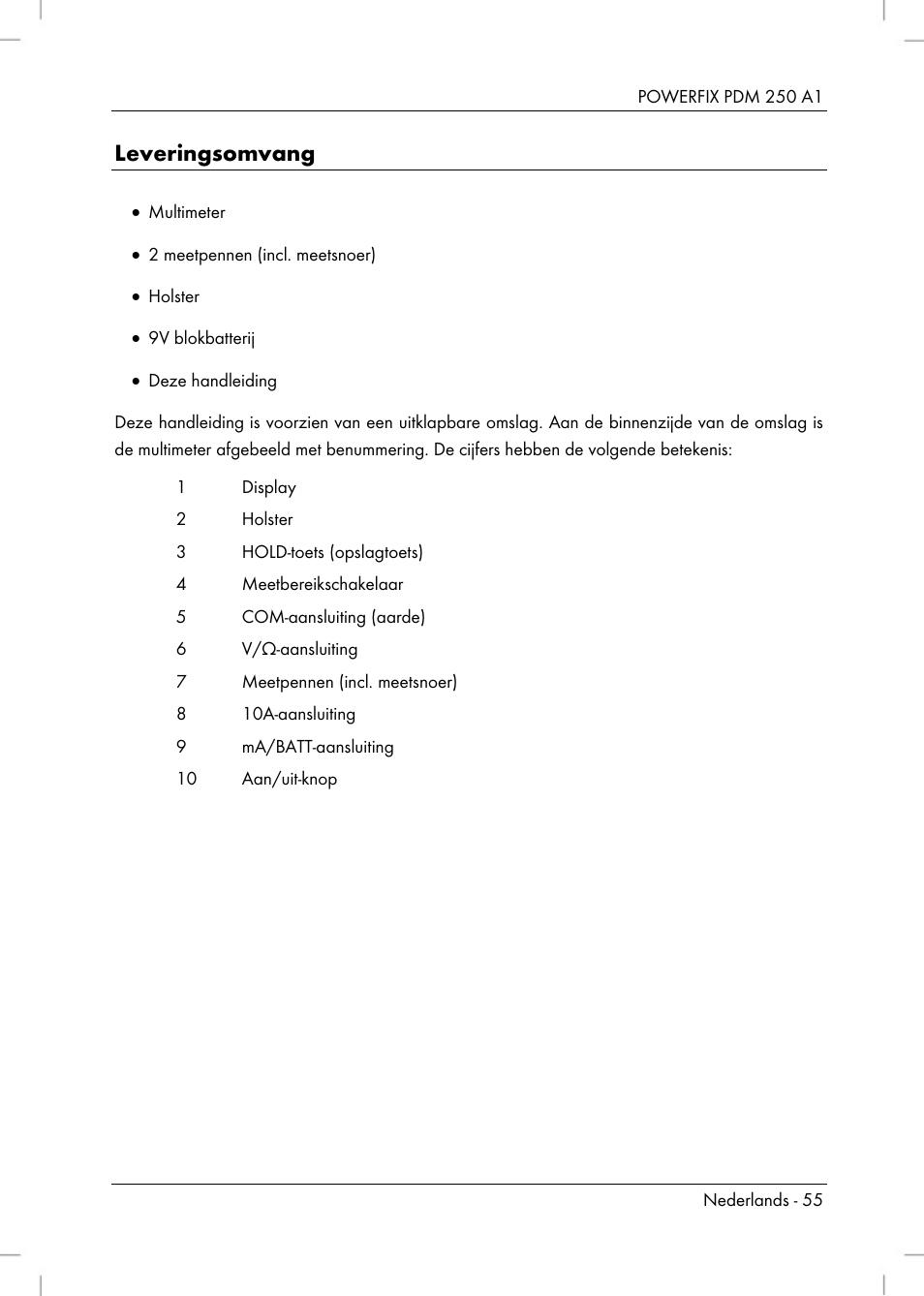 Leveringsomvang | Powerfix PDM 250 A1 User Manual | Page 57 / 90