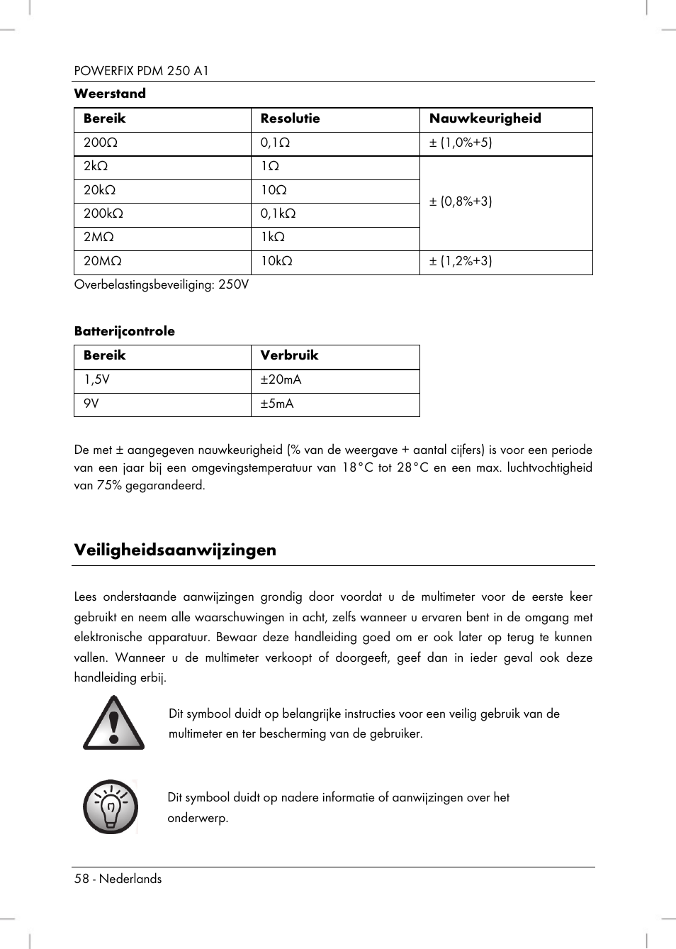 Veiligheidsaanwijzingen | Powerfix PDM 250 A1 User Manual | Page 60 / 90
