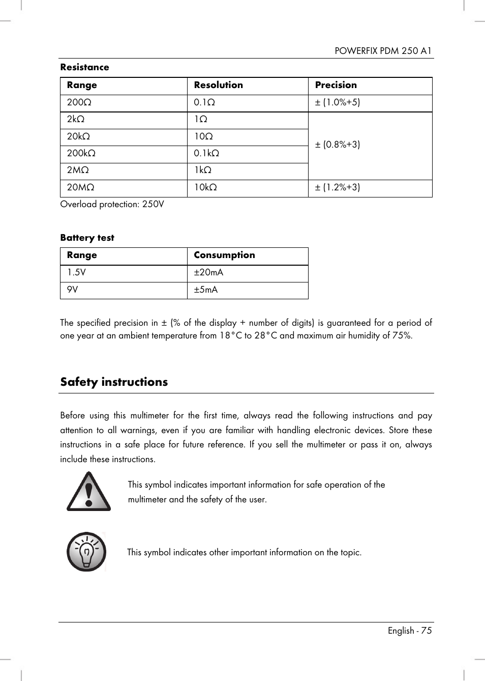 Safety instructions | Powerfix PDM 250 A1 User Manual | Page 77 / 90