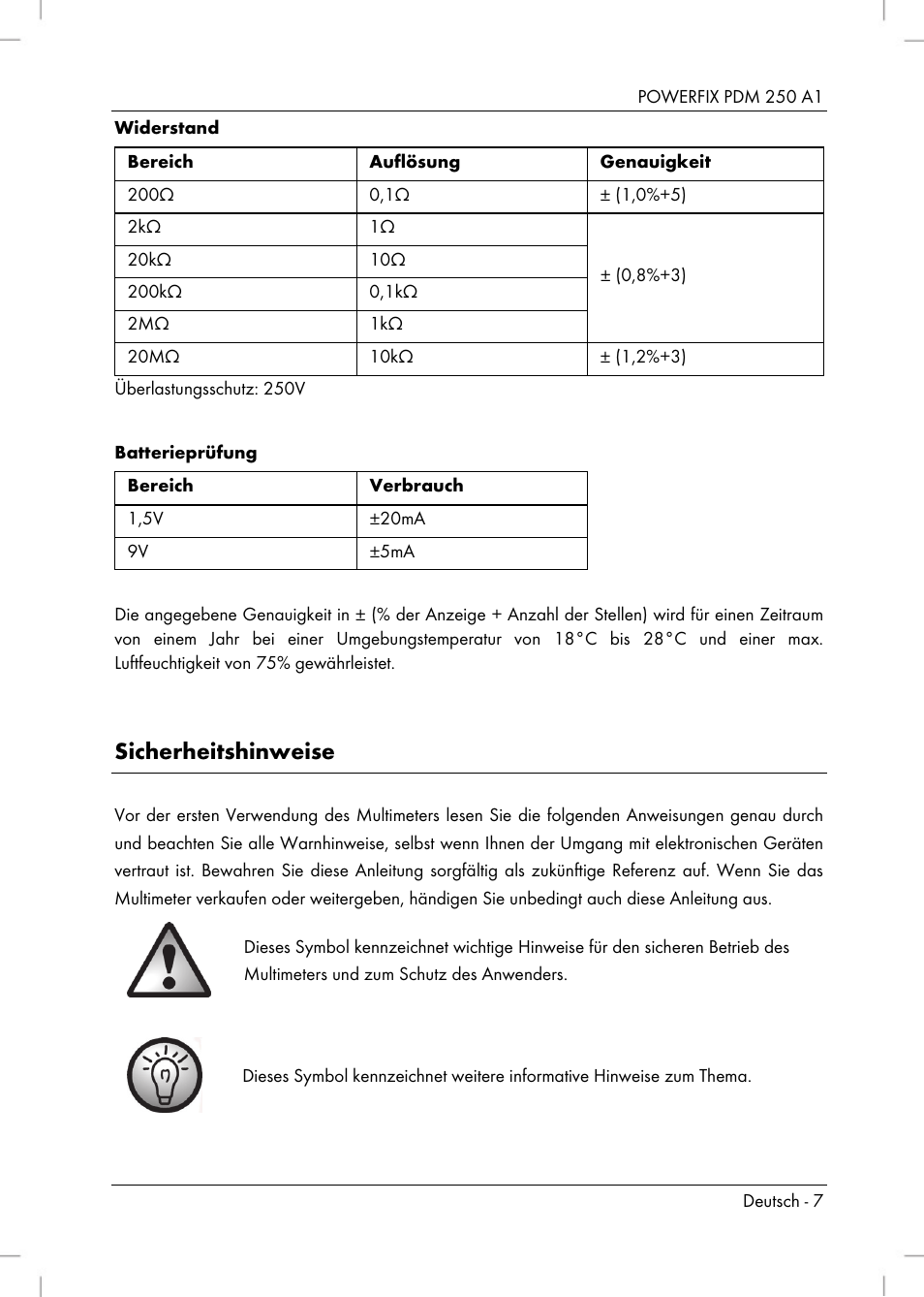 Sicherheitshinweise | Powerfix PDM 250 A1 User Manual | Page 9 / 90