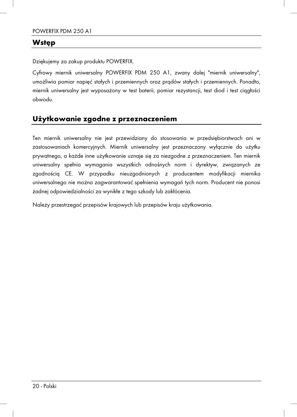 Wstęp, Użytkowanie zgodne z przeznaczeniem | Powerfix PDM 250 A1 User Manual | Page 22 / 108