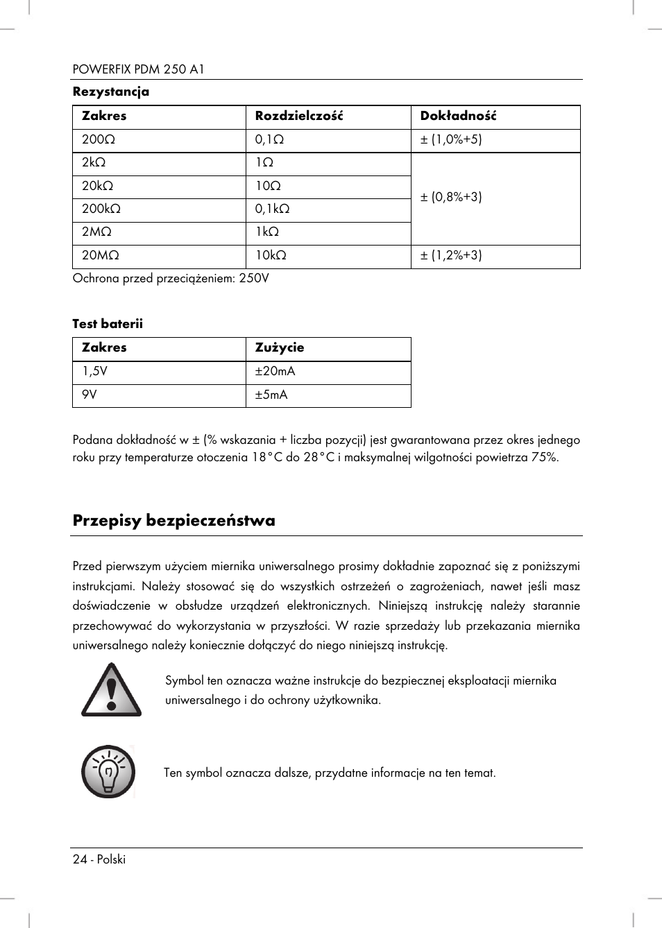 Przepisy bezpieczeństwa | Powerfix PDM 250 A1 User Manual | Page 26 / 108
