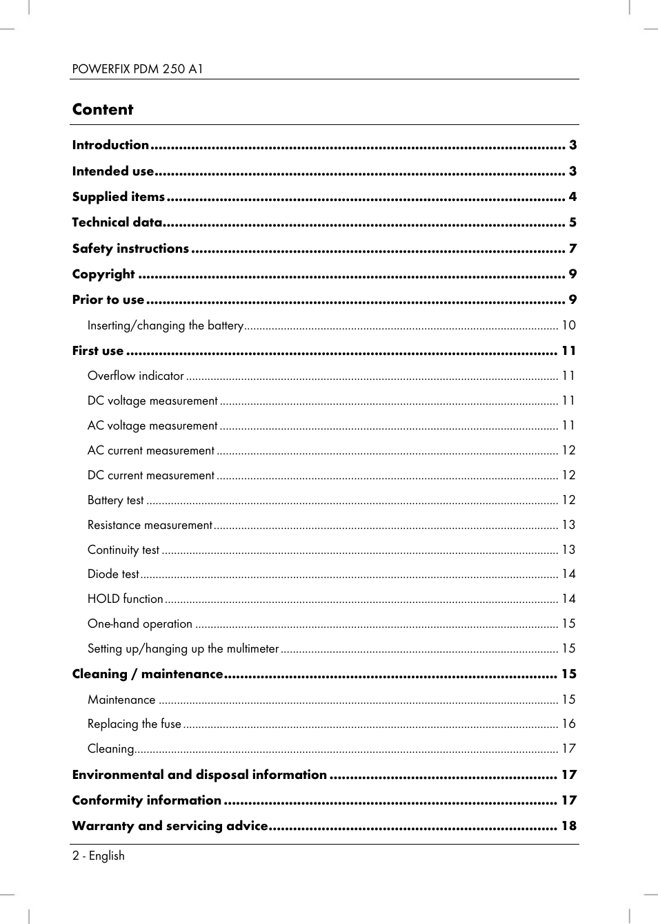 Powerfix PDM 250 A1 User Manual | Page 4 / 108