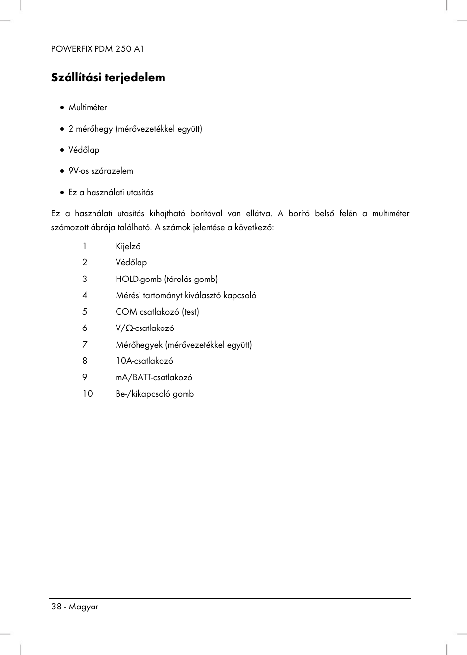 Szállítási terjedelem | Powerfix PDM 250 A1 User Manual | Page 40 / 108