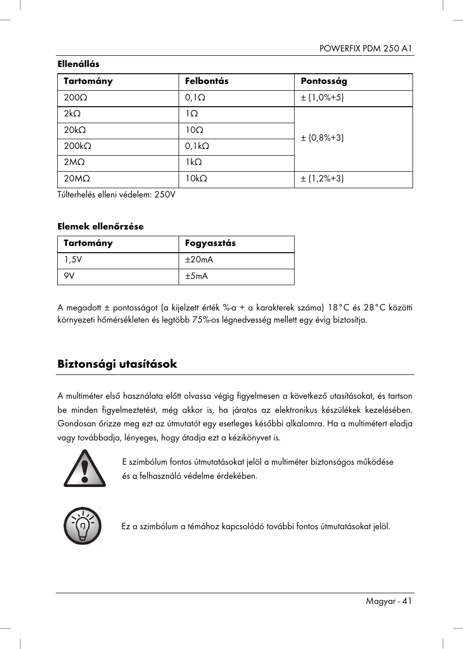 Biztonsági utasítások | Powerfix PDM 250 A1 User Manual | Page 43 / 108
