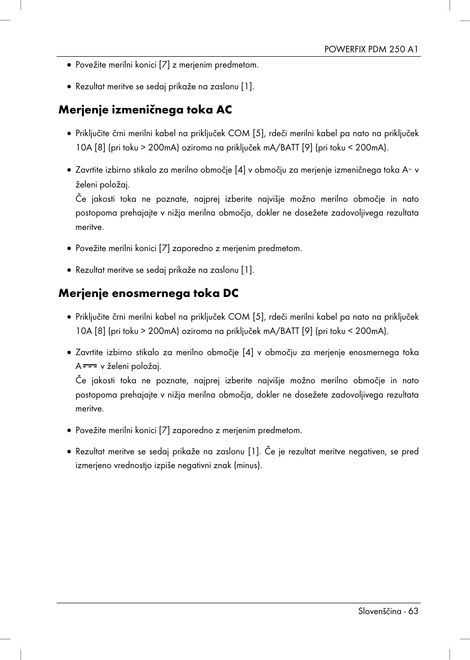 Merjenje izmeničnega toka ac, Merjenje enosmernega toka dc | Powerfix PDM 250 A1 User Manual | Page 65 / 108