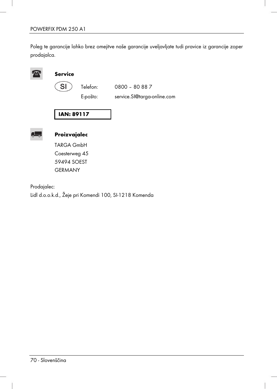Powerfix PDM 250 A1 User Manual | Page 72 / 108