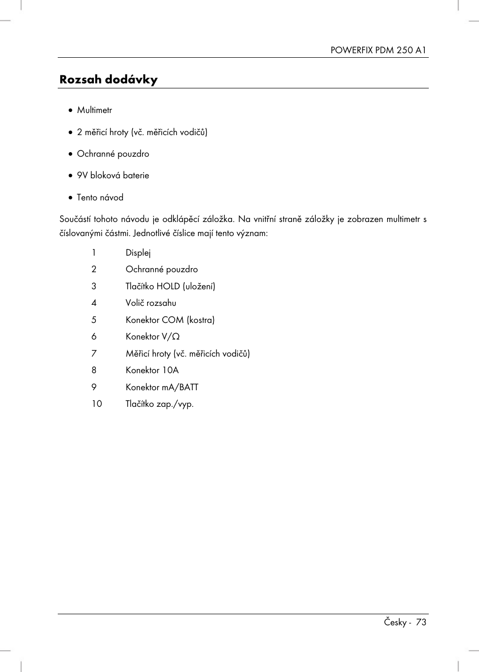 Rozsah dodávky | Powerfix PDM 250 A1 User Manual | Page 75 / 108