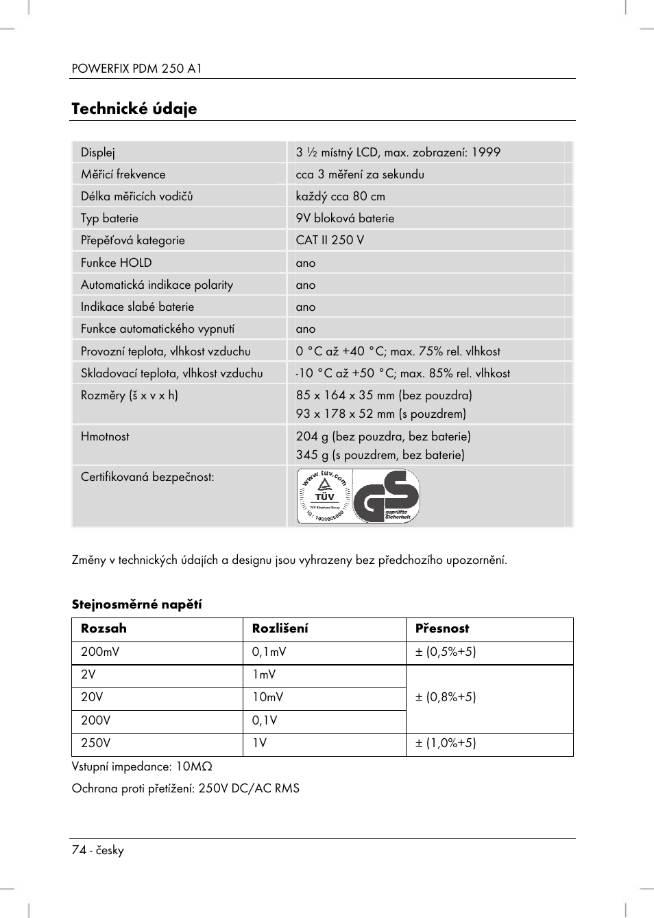 Technické údaje | Powerfix PDM 250 A1 User Manual | Page 76 / 108
