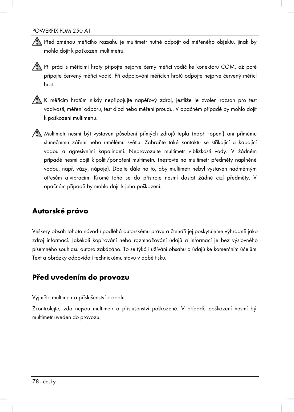 Autorské právo, Před uvedením do provozu | Powerfix PDM 250 A1 User Manual | Page 80 / 108