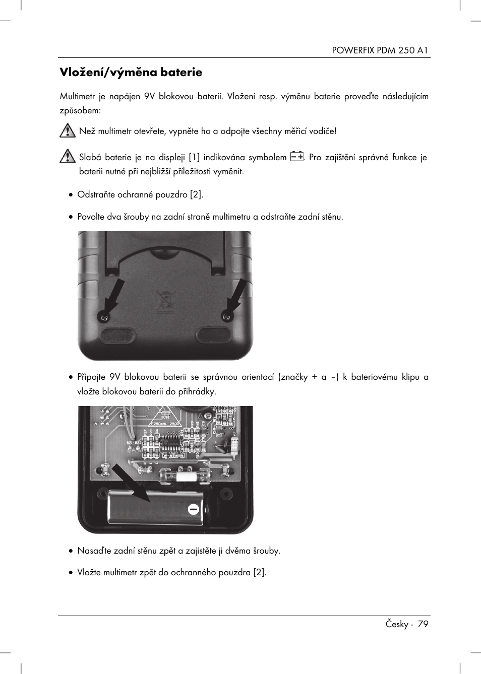 Vložení/výměna baterie | Powerfix PDM 250 A1 User Manual | Page 81 / 108
