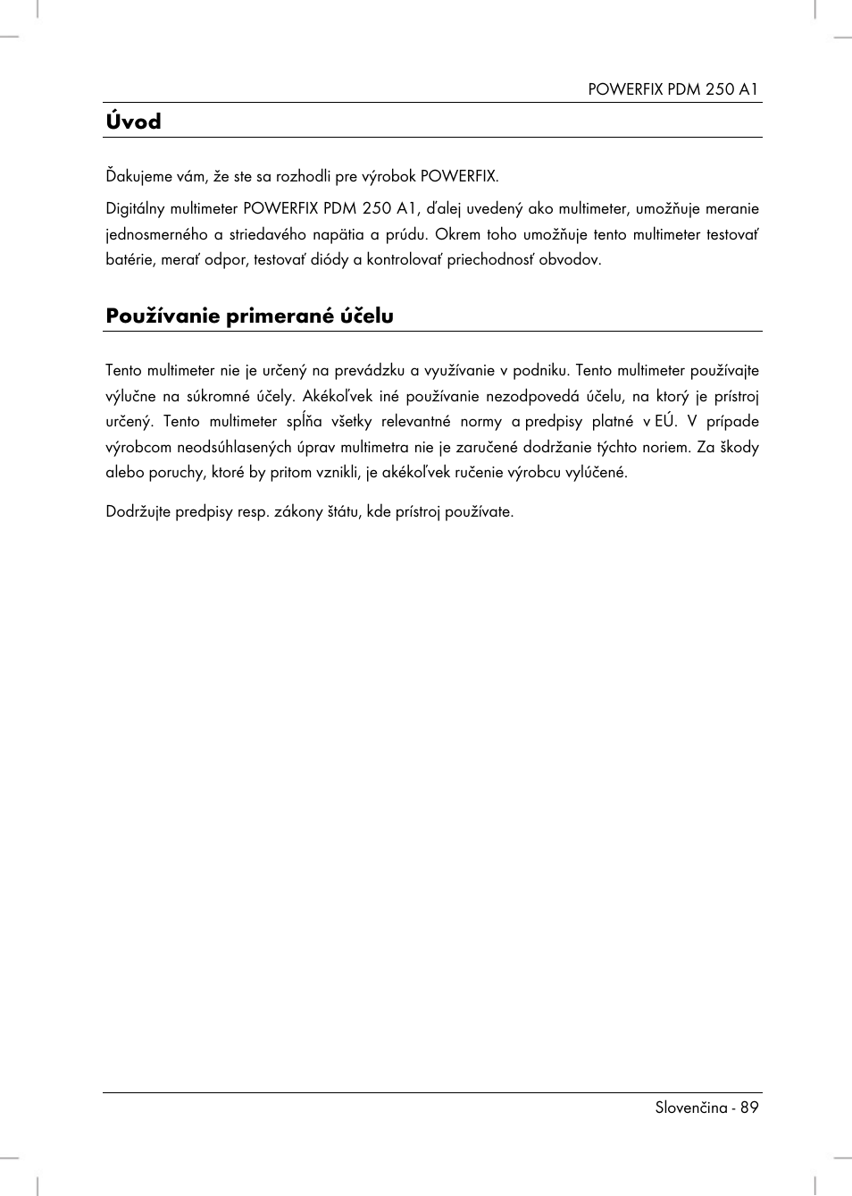 Úvod, Používanie primerané účelu | Powerfix PDM 250 A1 User Manual | Page 91 / 108