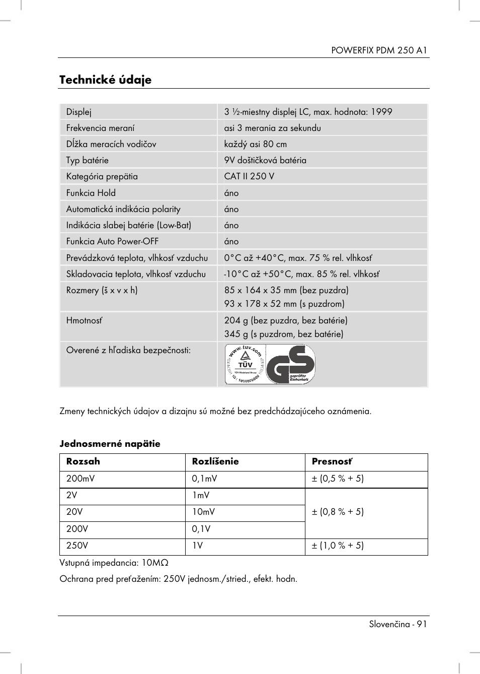 Technické údaje | Powerfix PDM 250 A1 User Manual | Page 93 / 108