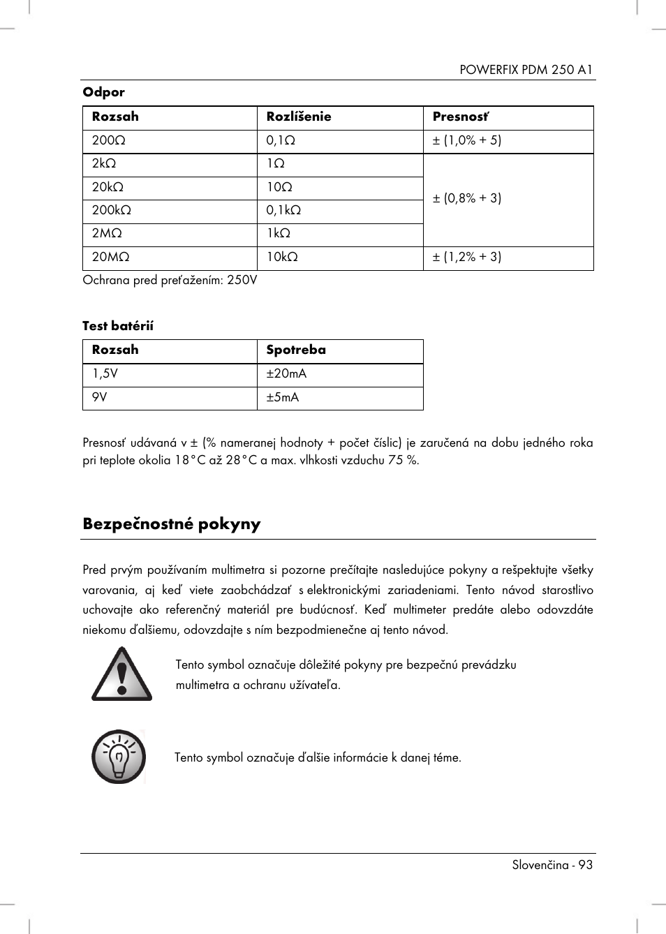 Bezpečnostné pokyny | Powerfix PDM 250 A1 User Manual | Page 95 / 108