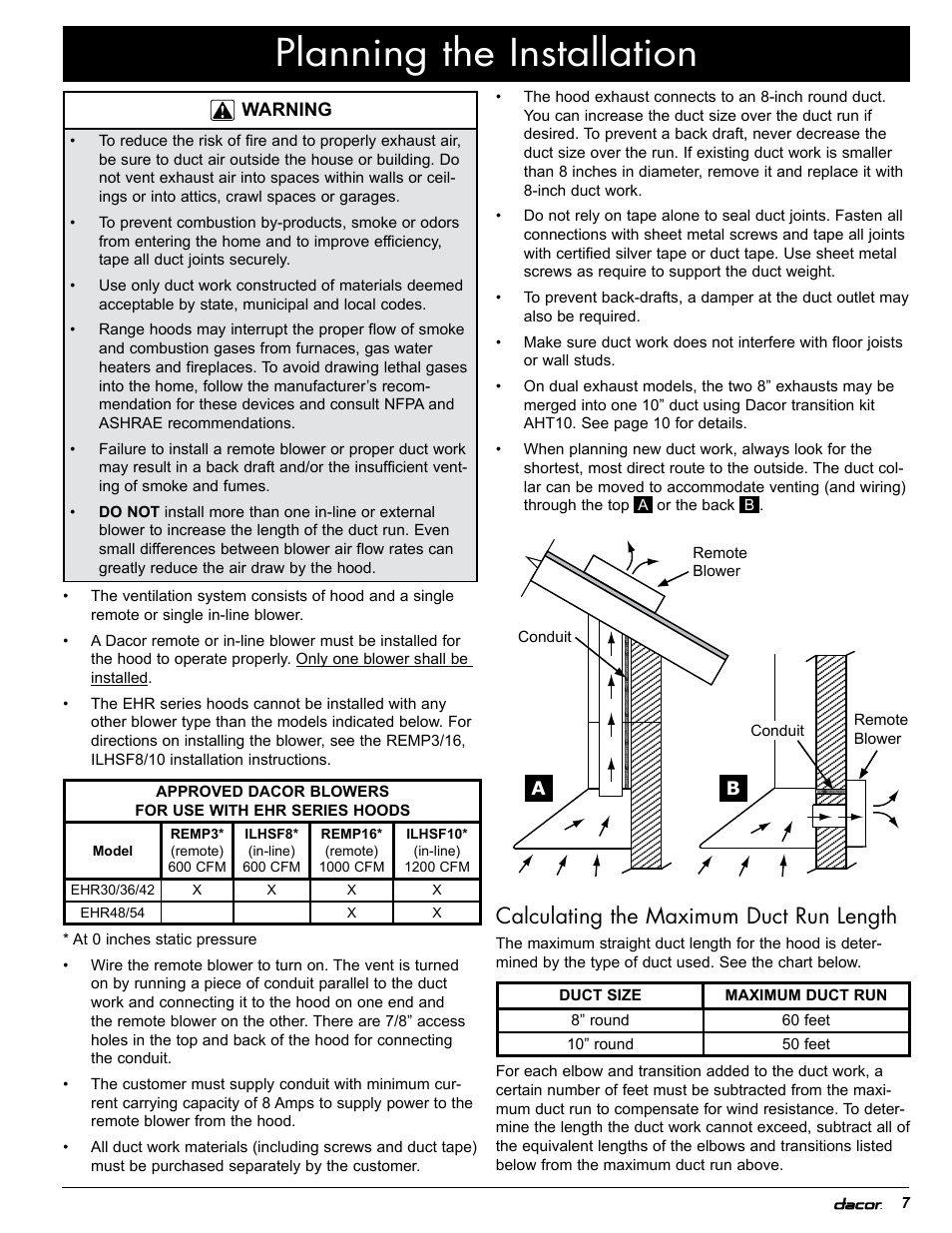 Planning the installation, Calculating the maximum duct run length | Dacor EH36 User Manual | Page 37 / 48