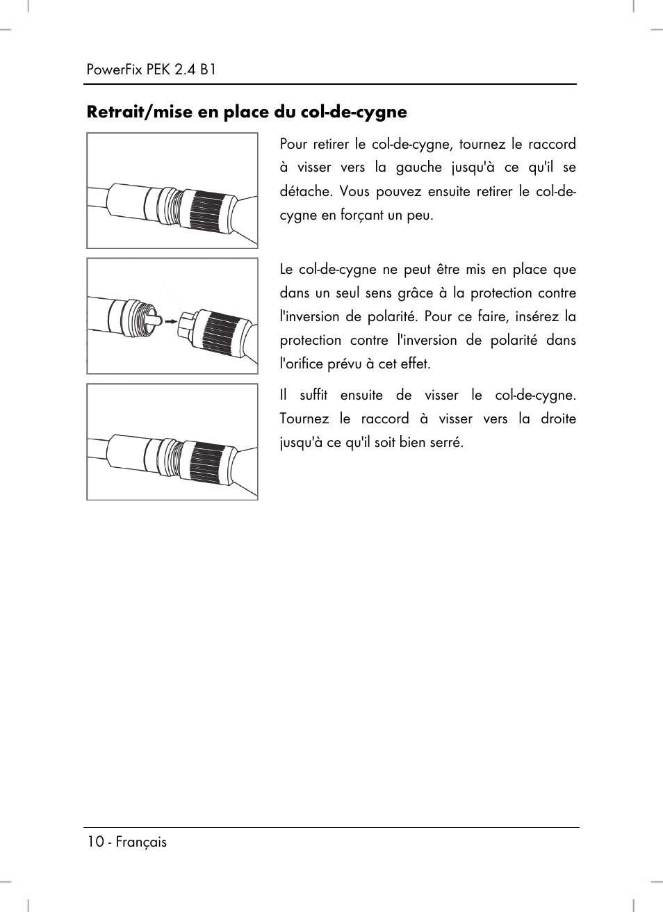 Retrait/mise en place du col-de-cygne | Powerfix PEK 2.4 B1 User Manual | Page 12 / 64